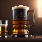 Ornate Beer Stein and Glass with Beer in Warm Light