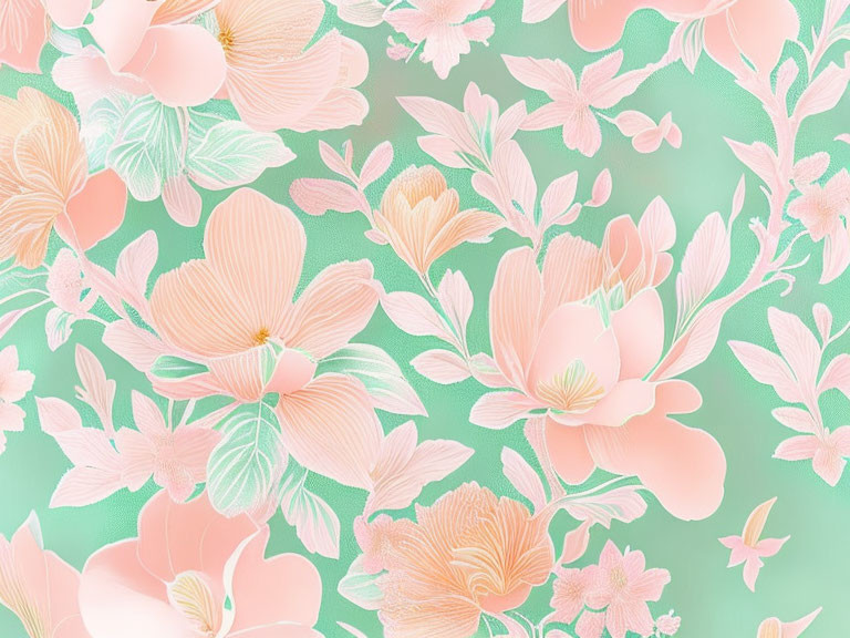 green, pink, and peach flowers