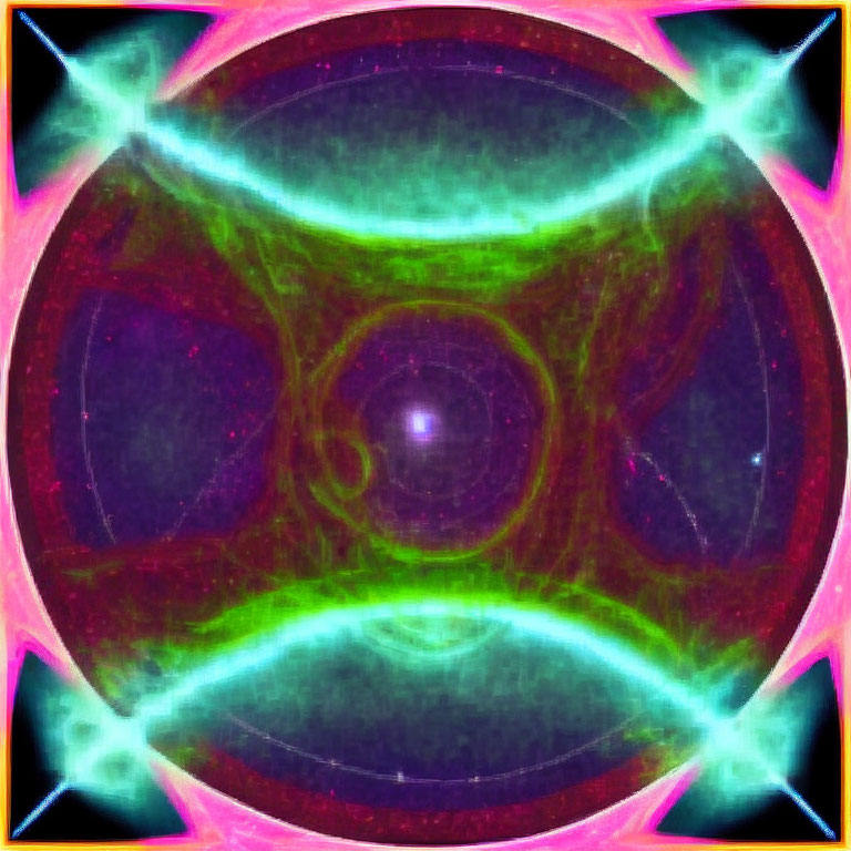Fractal Art: Central Eye Design in Pink, Green, and Purple