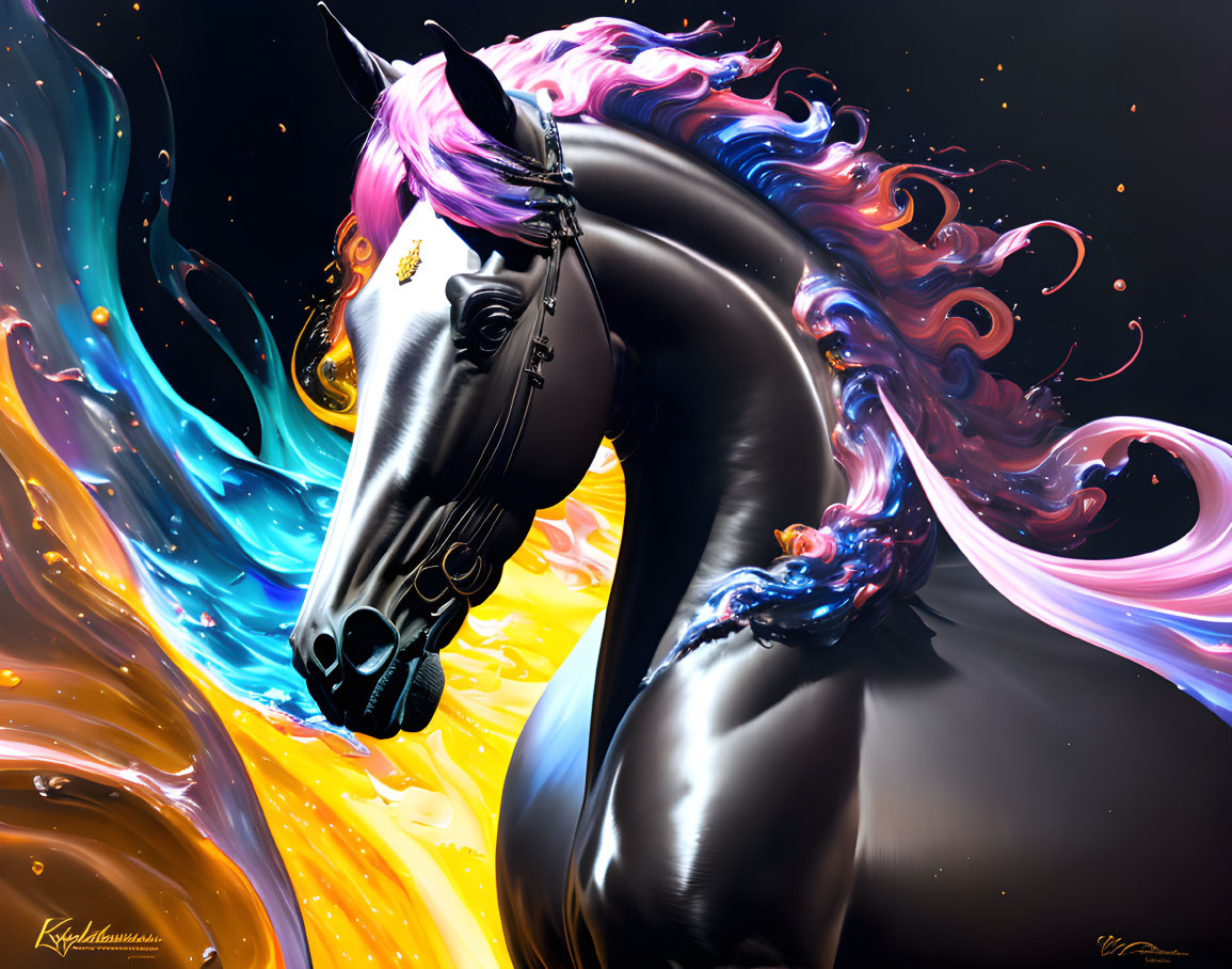 Colorful Horse Artwork with Cosmic Background