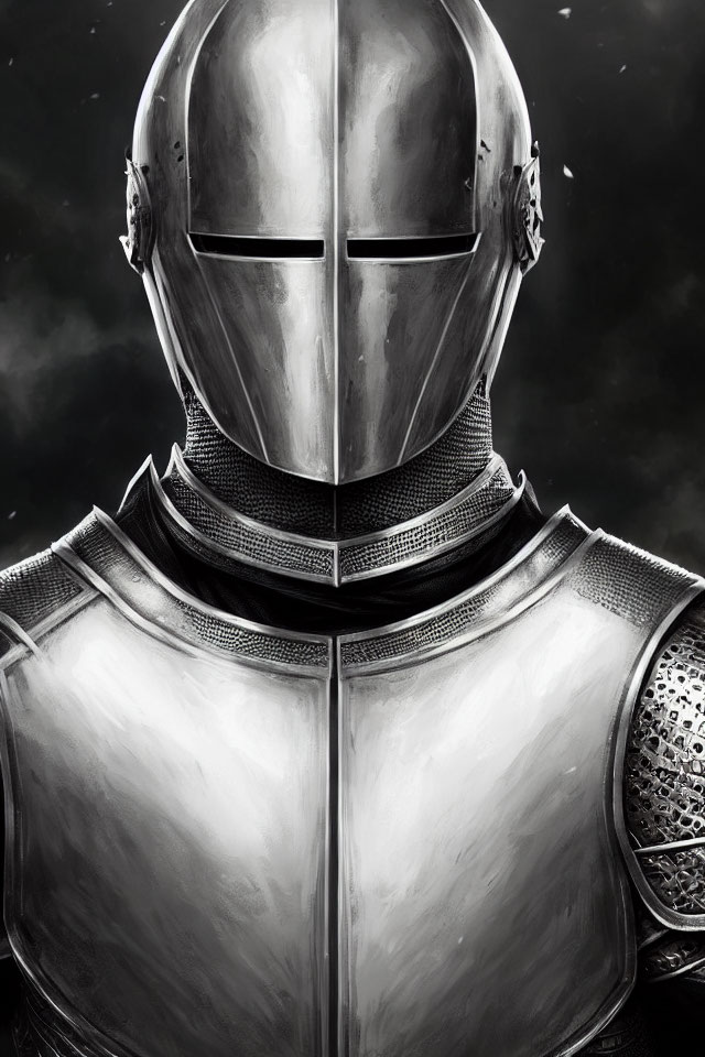 Detailed Medieval Knight Armor with Visor Helmet on Dark Background