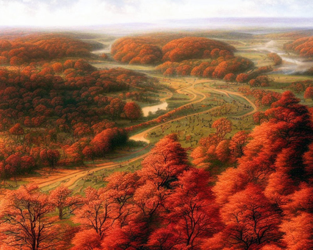 Autumn Landscape with Vibrant Foliage and River Scenery
