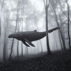 Ethereal fish in misty forest landscape