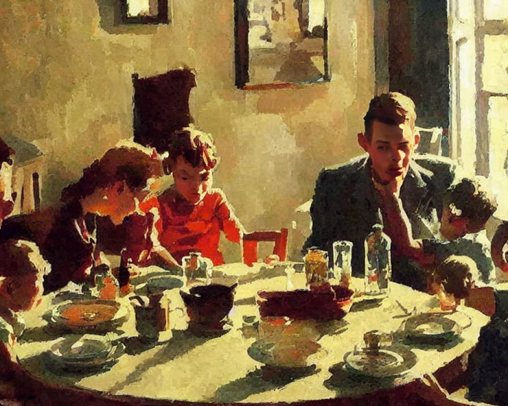 Warmly lit family dining scene with cozy ambiance