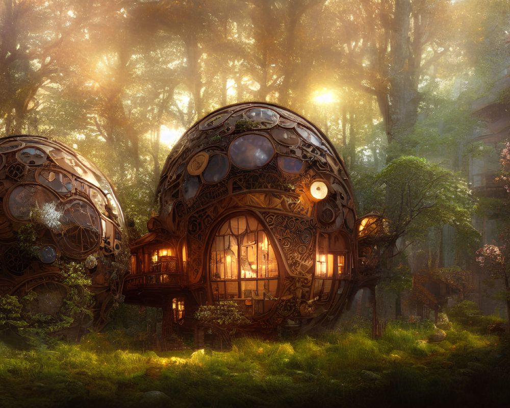 Spherical ornate houses in enchanting forest setting
