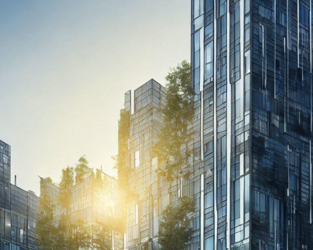 Glass Skyscrapers Reflecting Sunlight in Urban Landscape