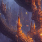 Ornate Towers and Glowing Lights in Vertical City