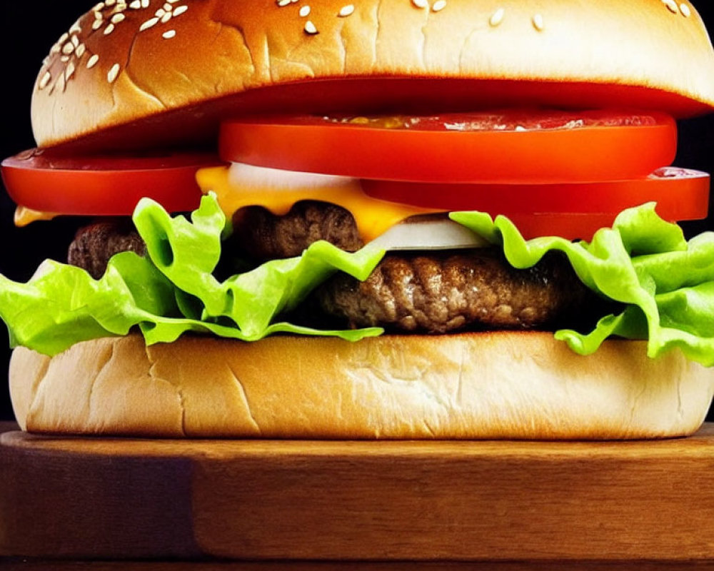Classic Cheeseburger with Sesame Seed Bun, Beef Patty, Melted Cheese, Lettuce