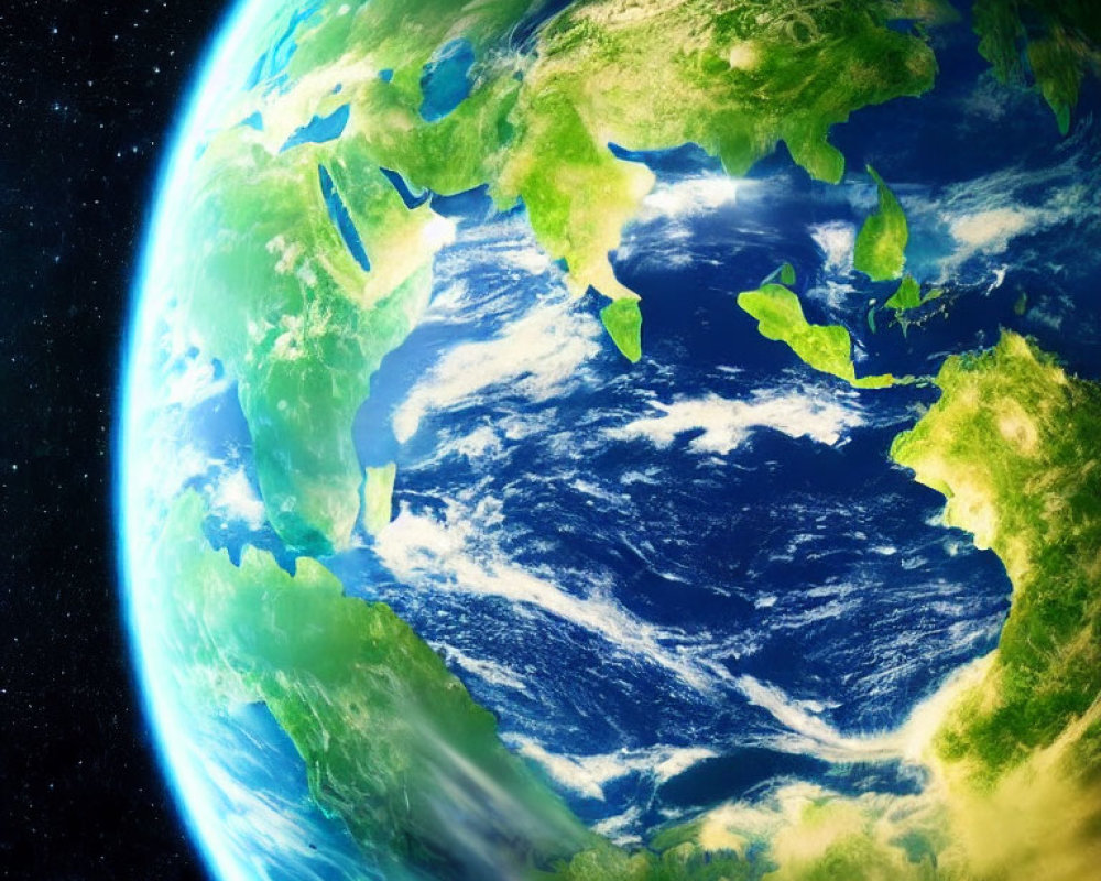 Earth from Space: Vibrant Blue Oceans, Green Landmasses