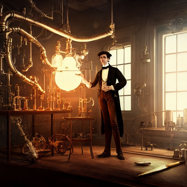 Nikolai Tesla in his laboratory