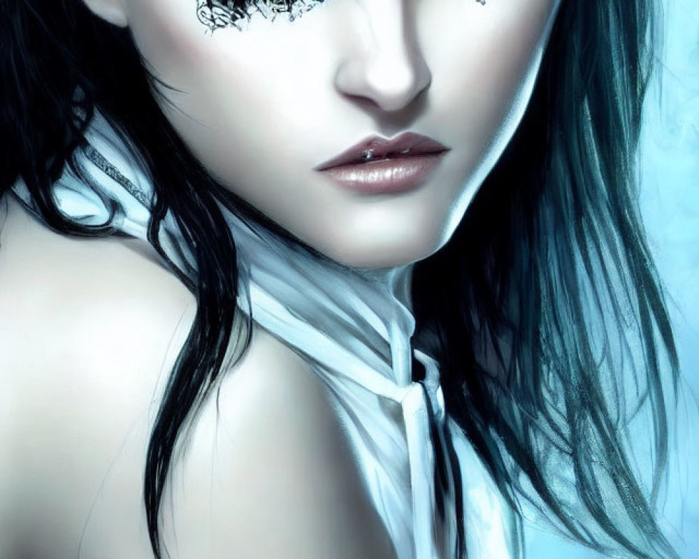 Fantasy character portrait with vivid green eyes and dark hair