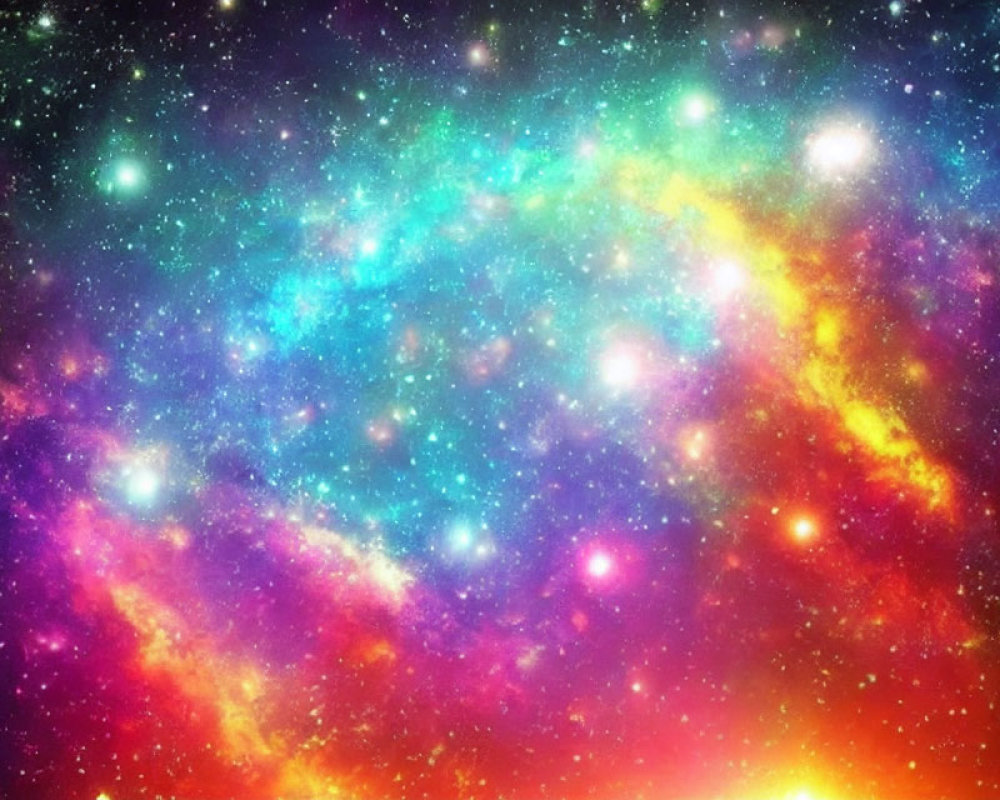 Colorful Cosmic Scene with Stars and Nebulae in Blue, Purple, Pink, and Yellow