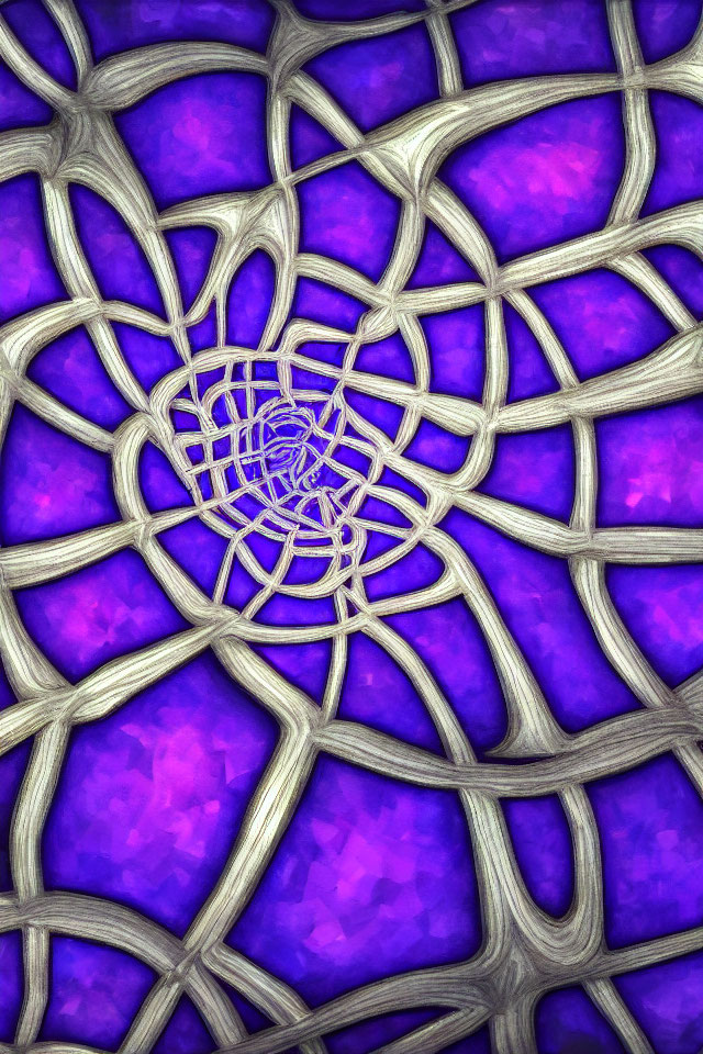 Silver web-like pattern on shimmering purple background for mystical feel