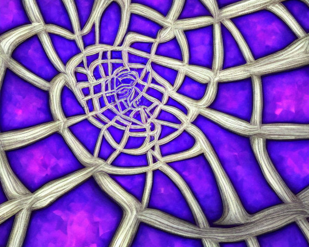 Silver web-like pattern on shimmering purple background for mystical feel