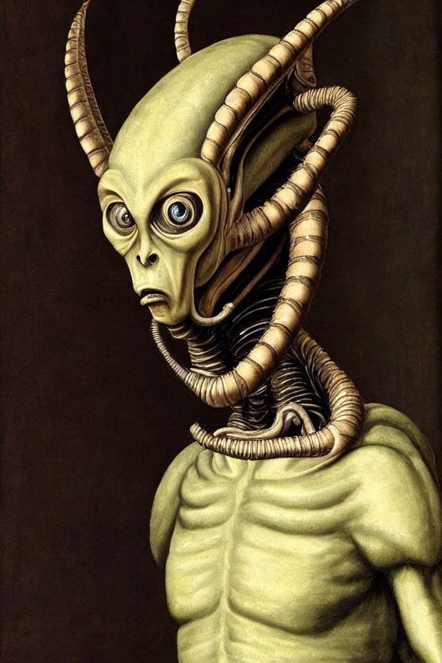Illustration of alien creature with bulging eyes, prominent ears, and spindly tentacles.