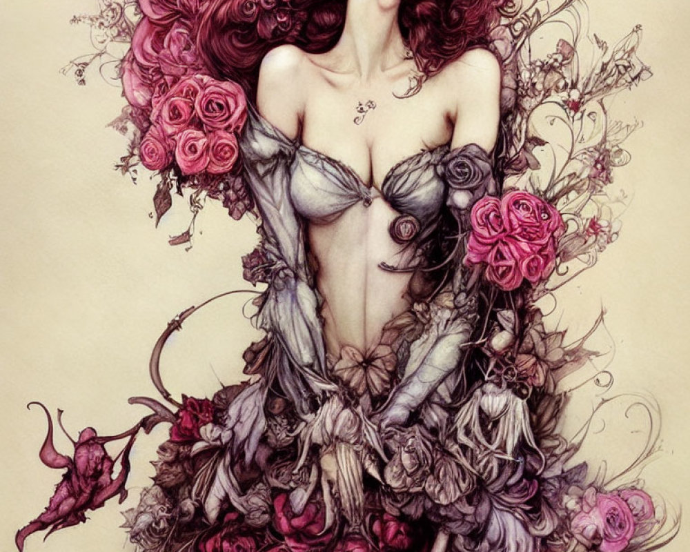 Colorful woman in floral fantasy artwork