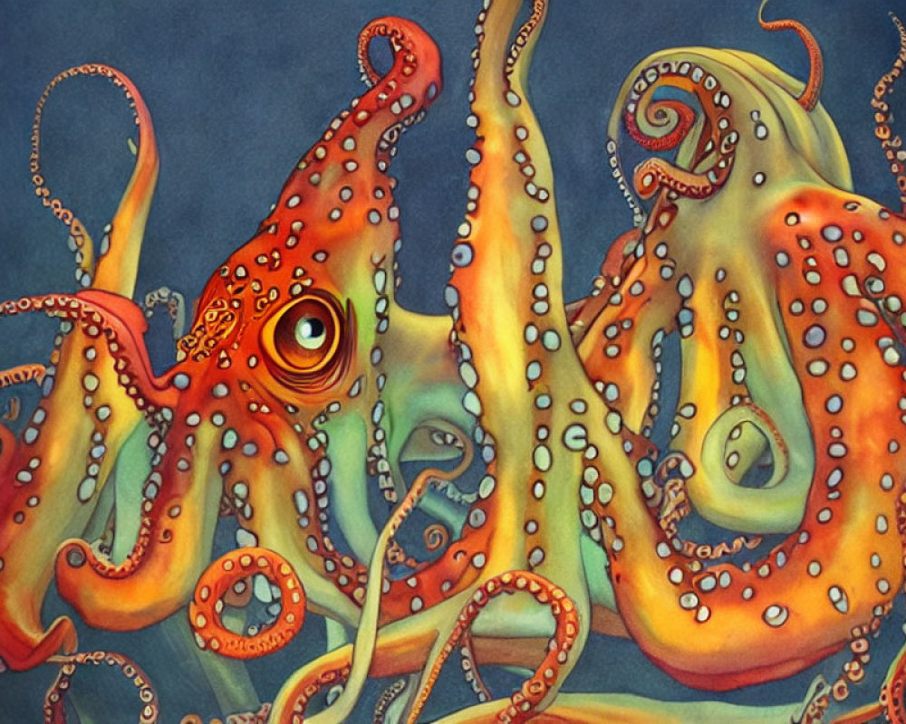 Colorful Octopus Illustration on Deep Blue Background