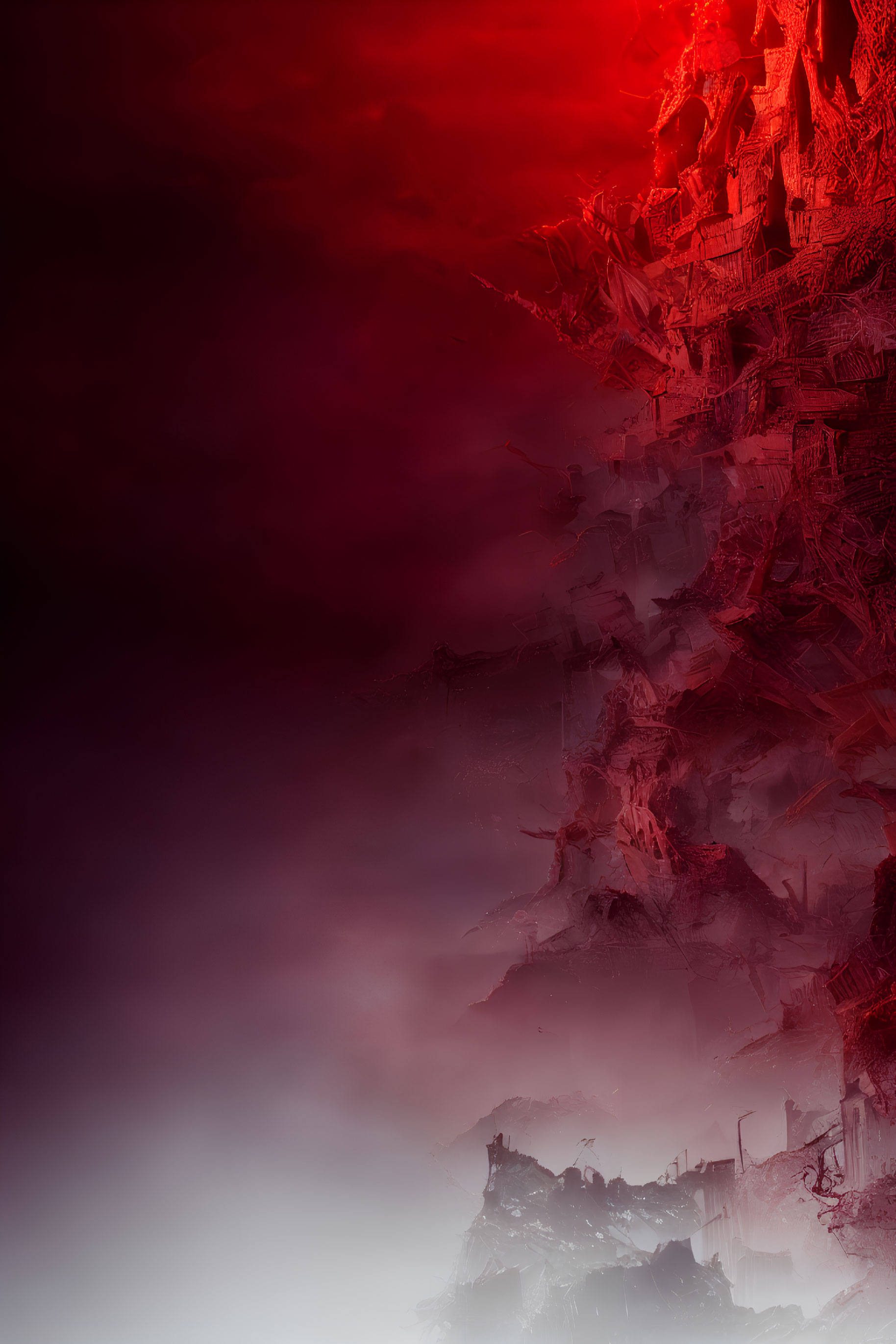 Abstract Image: Deep Reds and Purples with Chaotic Textured Patterns