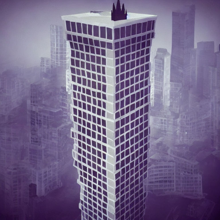 Unique Twisted Skyscraper in Hazy Cityscape