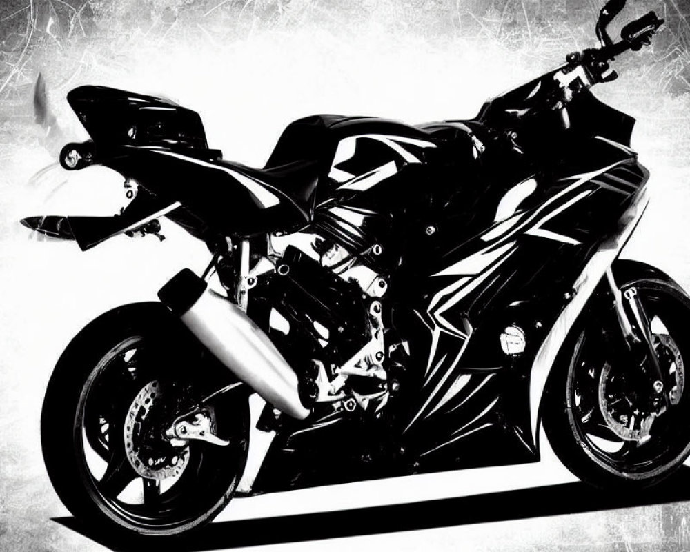 Sleek Black Sports Motorcycle in High-Contrast Black and White Image