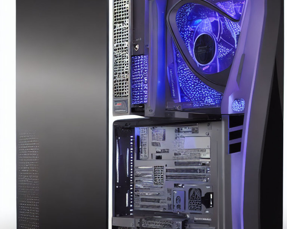 Glass Panel Gaming PC with Purple LED Lights & Expansion Slots