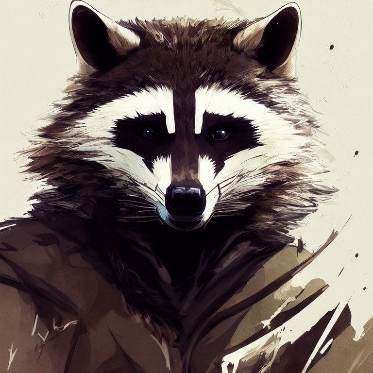 Detailed Stylized Raccoon Illustration in Brown and Black