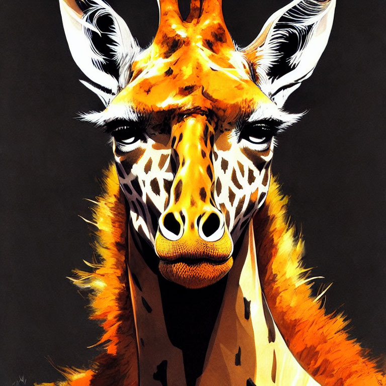 Detailed Vibrant Giraffe Illustration with Fiery Orange Hues