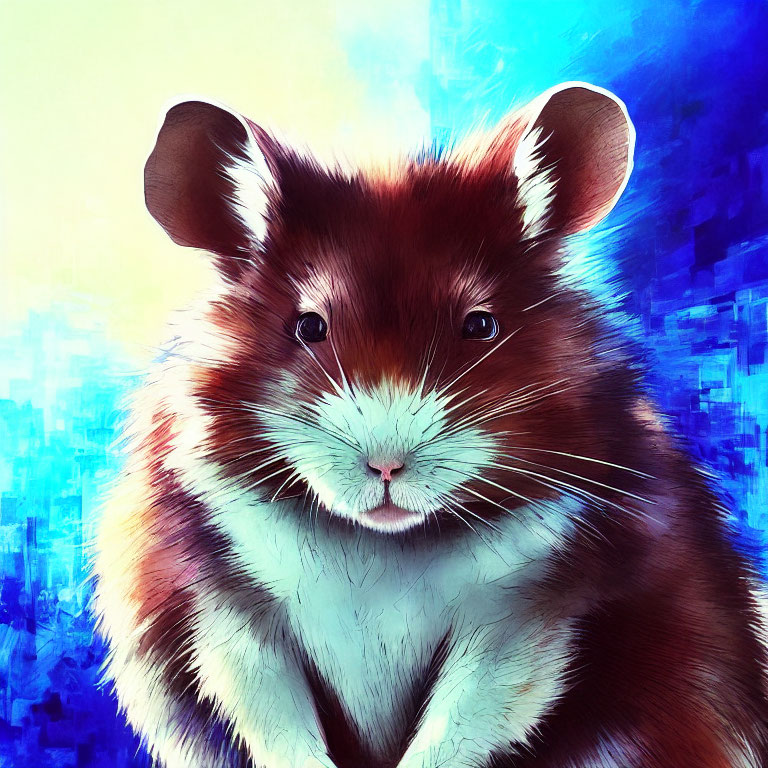 Detailed fur texture hamster digital art on blue background