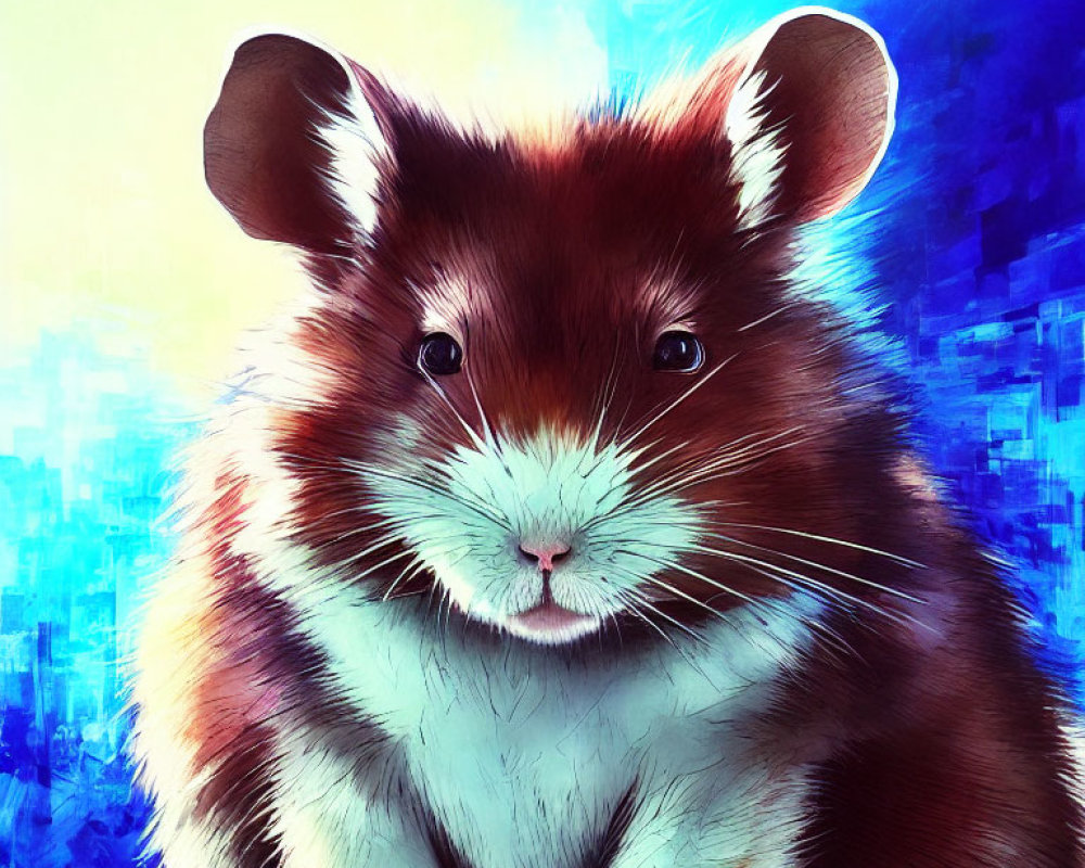 Detailed fur texture hamster digital art on blue background