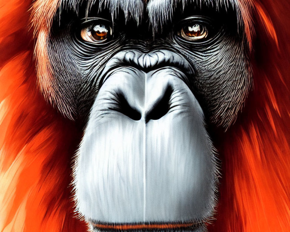 Detailed Close-Up Illustration of Striking Orangutan Portrait