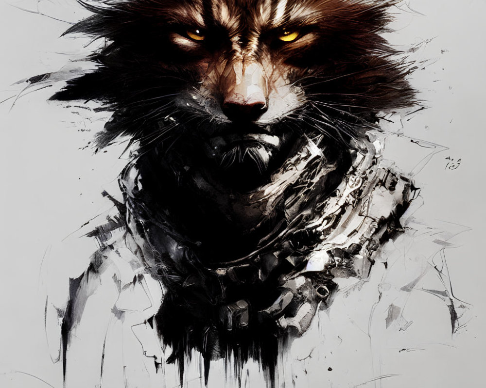 Detailed Illustration of Intense-Eyed Fox on Textured Background