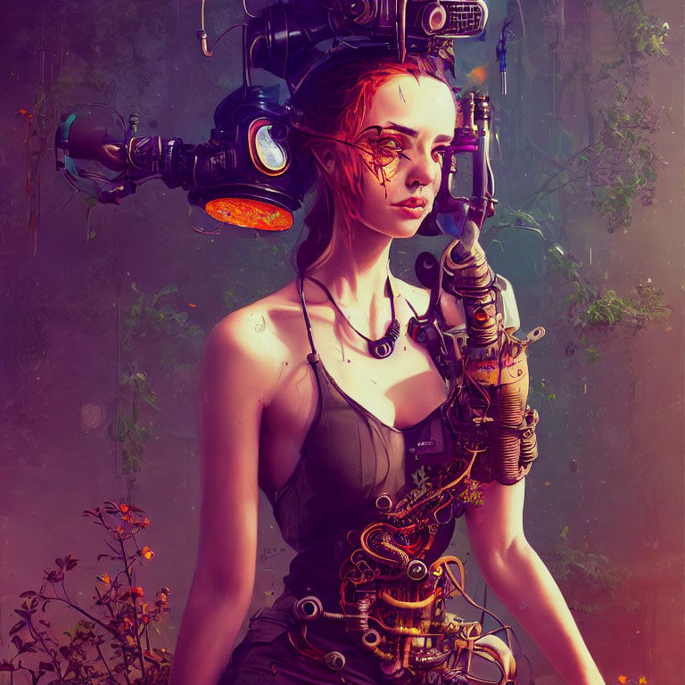 Cyborg Woman Digital Art with Intricate Mechanical Details