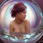 Illustration of person surrounded by bubbles with water and light effects