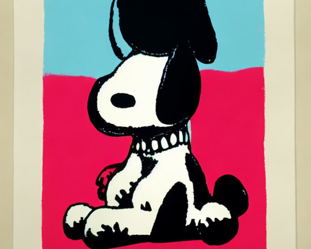Snoopy Character Artwork with Bold Outlines on Blue and Pink Background
