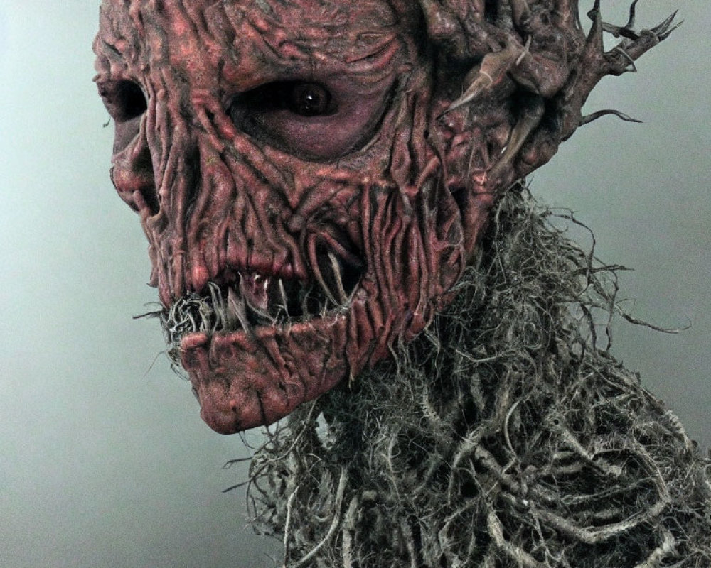 Detailed Horror Mask with Textured Skin and Root-like Protrusions