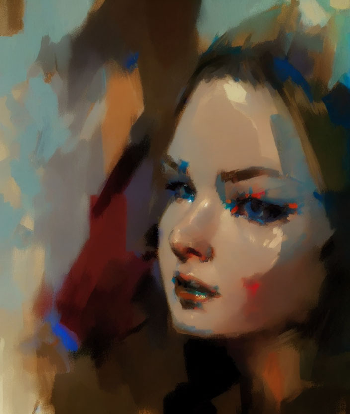 Blue-eyed person portrayed in abstract brushstrokes on blurred background