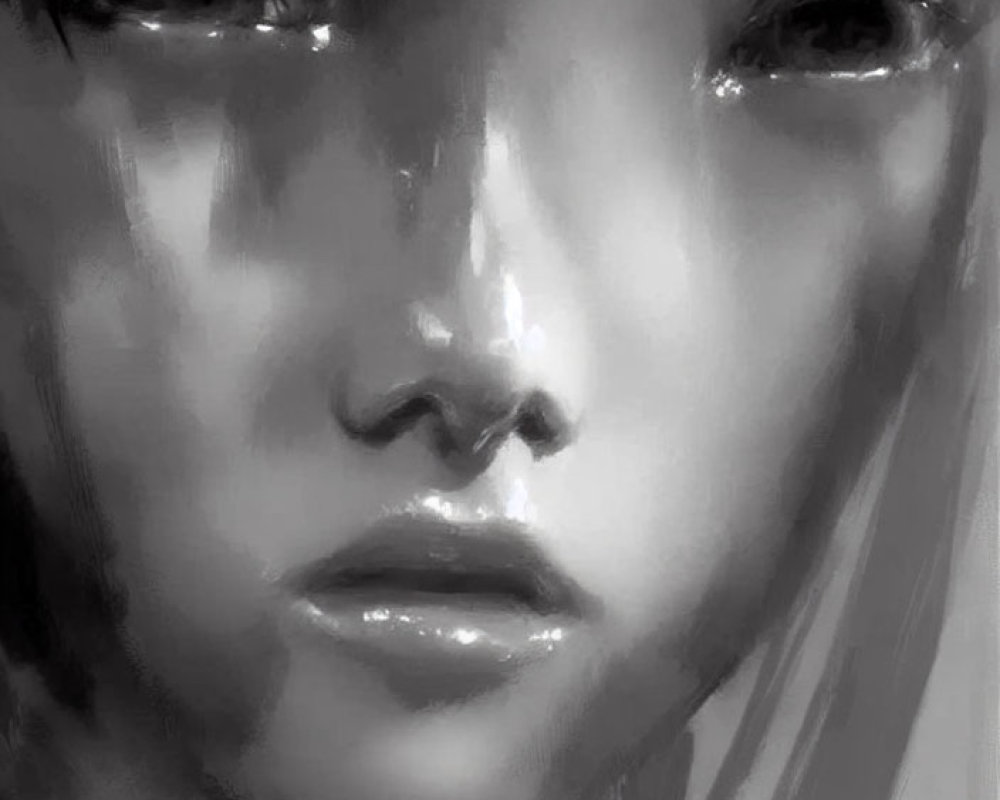 Detailed Monochrome Digital Portrait of Person with Moist Eyes