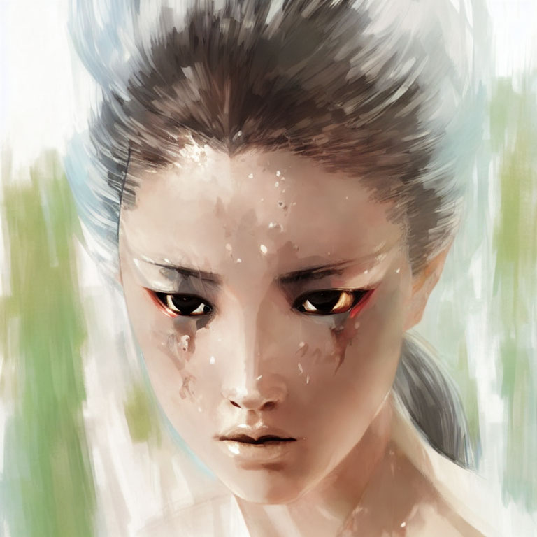Intense-eyed person in digital painting with stern expression