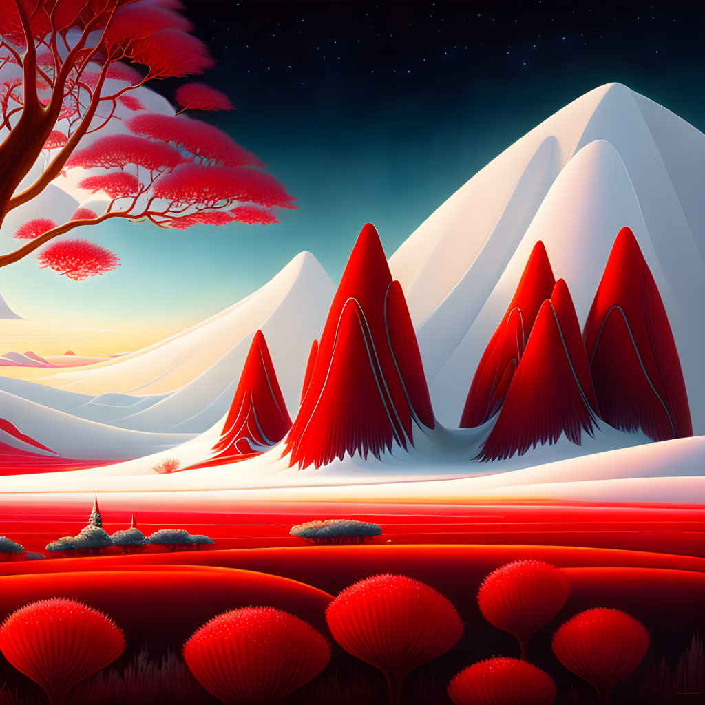 Red and white landscape.