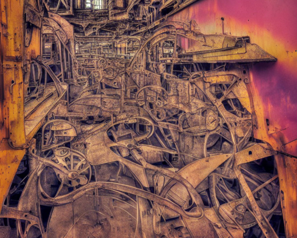 Dilapidated Industrial Facility Interior with Rusty Machinery