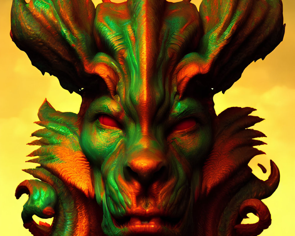 Colorful Creature with Horns on Warm Background