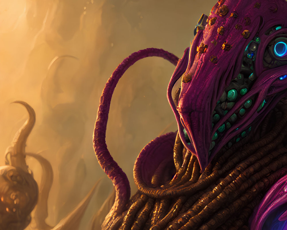Alien creature with purple skin and tentacles in digital artwork