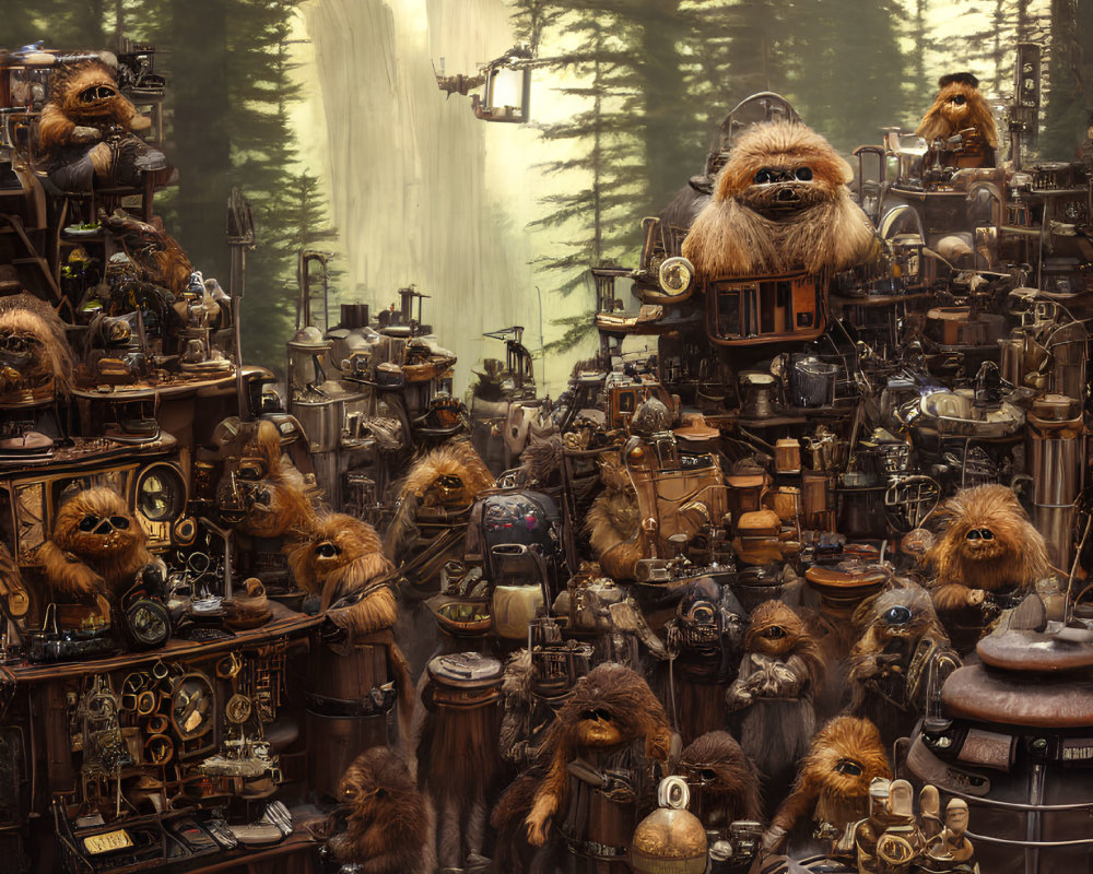Detailed Workshop Scene with Wookiees and Machines