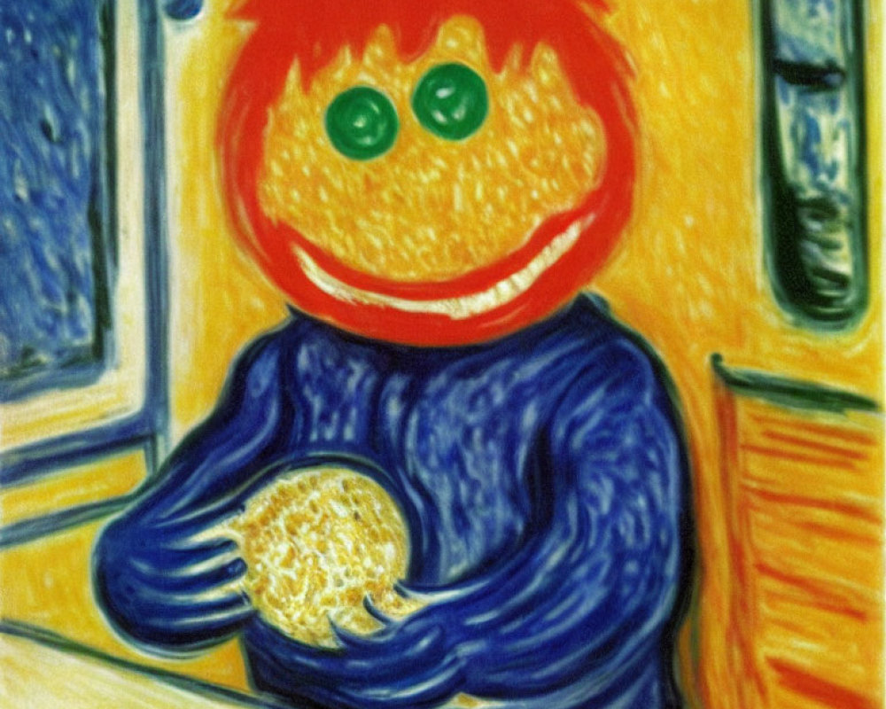 Colorful reinterpretation of "The Starry Night" with Elmo's face