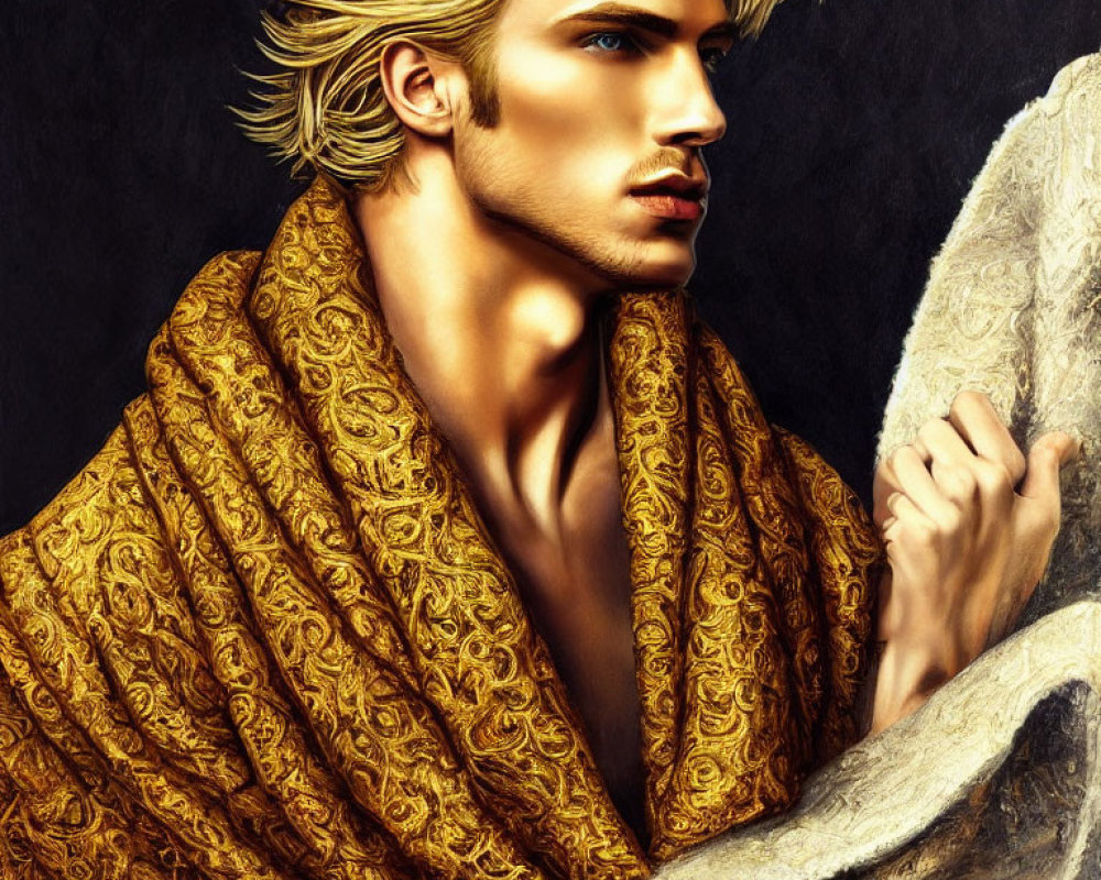 Blonde Male Figure in Golden Robe: Classic Glamour and Sophistication