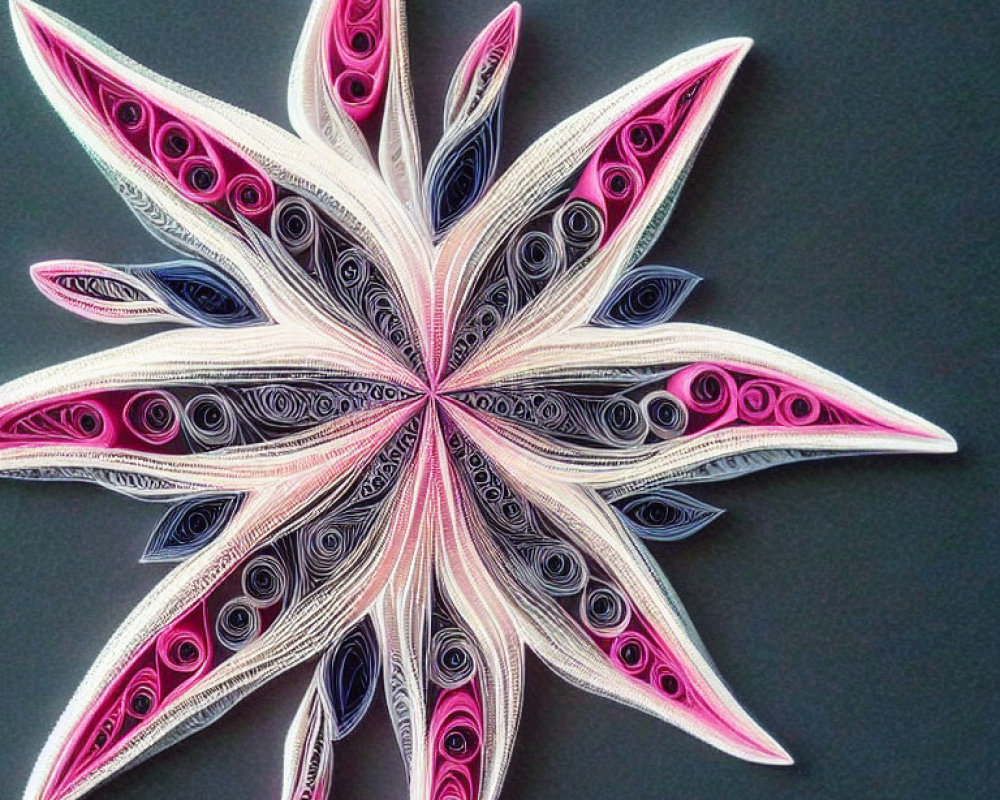 Symmetrical Pink, White, and Black Star Paper Quilling Artwork