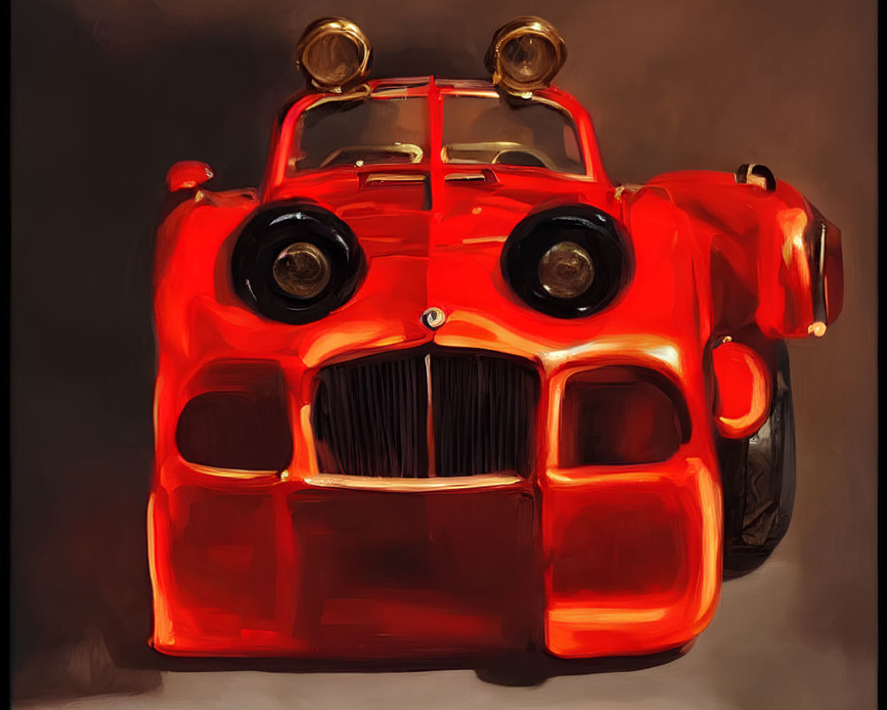 Colorful Stylized Painting of Exaggerated Red Car