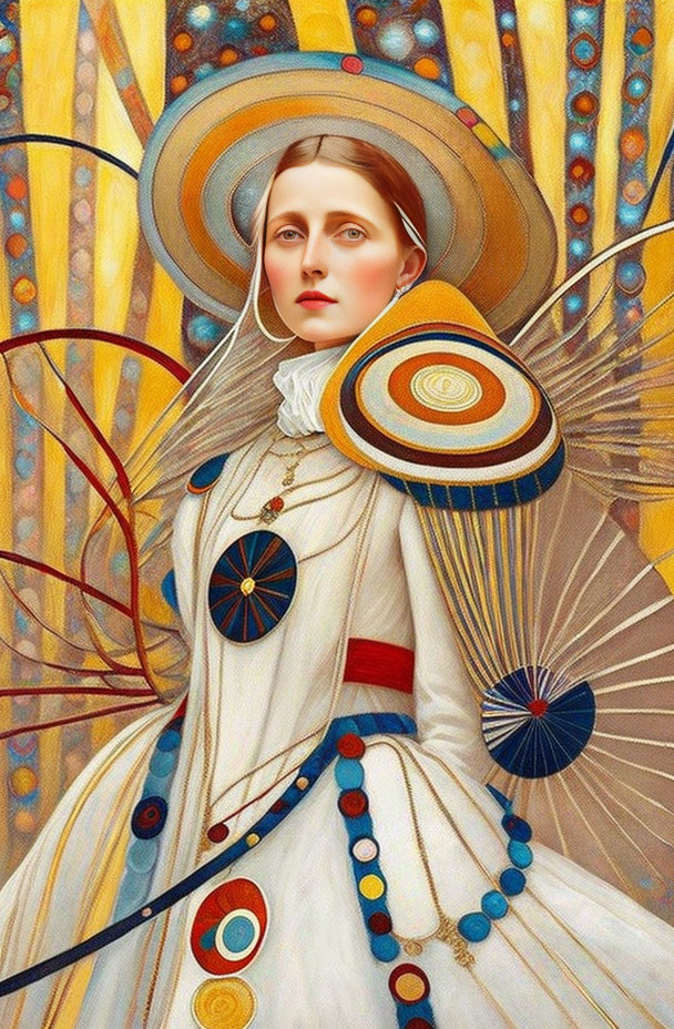 Colorful Geometric Patterns on Victorian Woman Portrait