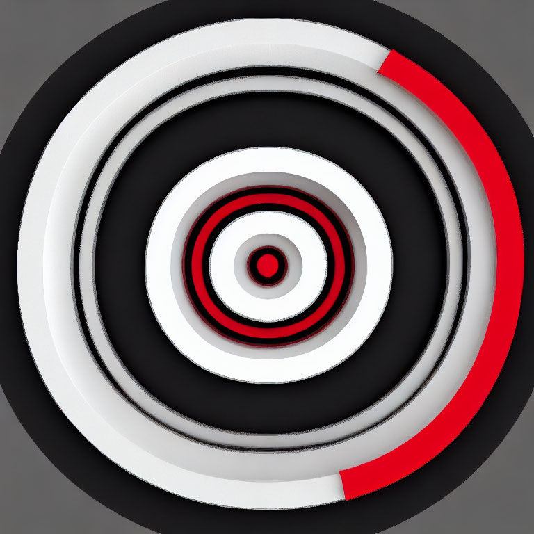 Monochromatic spiral design with red circles on gray background