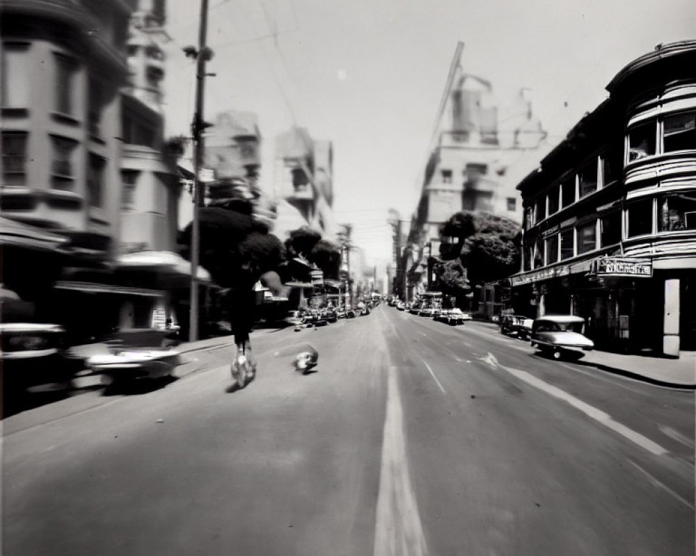 Vintage Black and White Photo of Blurred City Street Scene